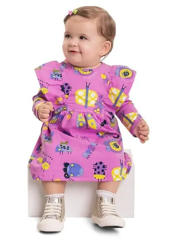 Vestido em Molecotton para Bebê Menina Rosa