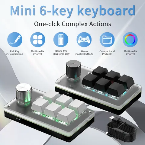 6 teclas 1 mini botão teclado rgb para photoshop usb teclado mecânico gamer macro teclado personalizado jogos botão de programação personalizado