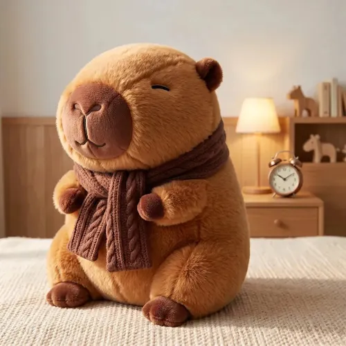 Pelúcia Capivara Cachecol Inverno Marrom Boneco Capybara Capibara Filó Bicho de Pelúcia Ursinho Brinquedo Animal Decoração Enfeite Quarto Dormitório Infantil Colecionável Presente Brasiliana Tech
