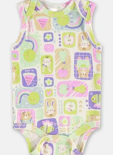 Body Regata para Bebê Menina em Suedine Estampado (Off White) Up Baby