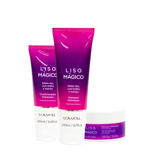 Kit Lowell Liso Mágico Home Care Shampoo 240ml Condicionador 200ml Máscara 240ml