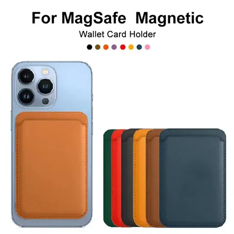 Suporte Magnético para Cartões em Couro PU, Capa para Cartão de Identidade, Adesivo Traseiro para Celular, Bolsa para Magsafe iPhone 17, Capa Suporte para Cartões