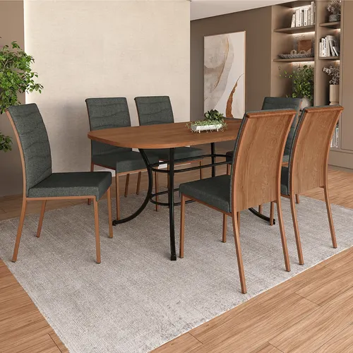 Conjunto de Sala de Jantar 6 Cadeiras Salem Carraro Preto Rosê