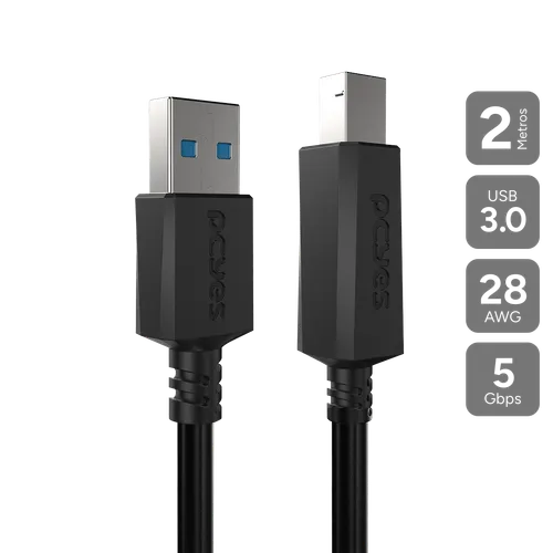 Cabo PCYES para Impressora USB A 3.0 para USB B 3.0 2 Metros PUABM3-2