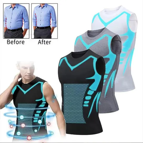 Nova Camiseta de Compressão Fitness de Verão para Homens, Colete Terapêutico Modelador sem Mangas, Regata de Compressão Masculina em Seda Gelada, Modelador Corporal