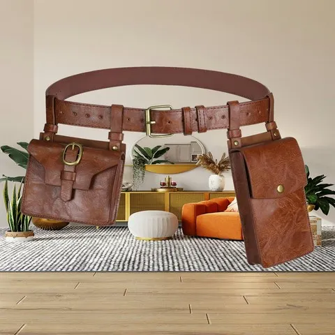Cinto medieval com bolsas, multifuncional, ideal para reconstituições históricas e eventos temáticos.