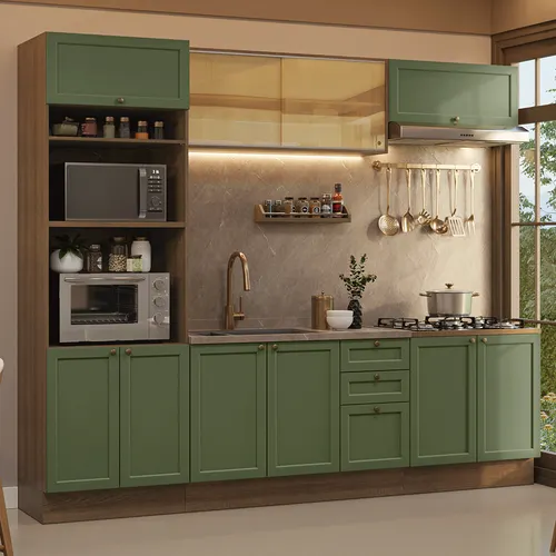 Armário de Cozinha Completa 270 cm Rustic/Verde Vik Madesa 02