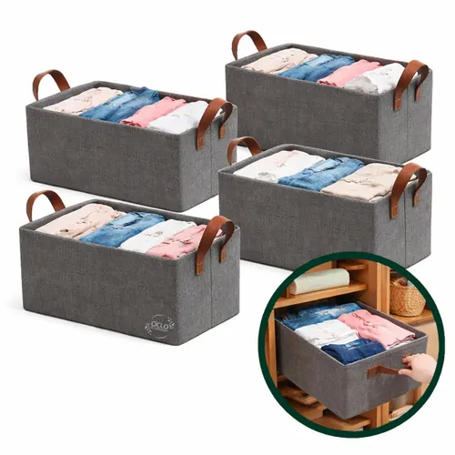 Kit 4 Caixas Cesto Organizadora Grande Dobrável Guarda Roupa Gaveta Mesas Banheiro Cor Cinza Ciclo Alternativa