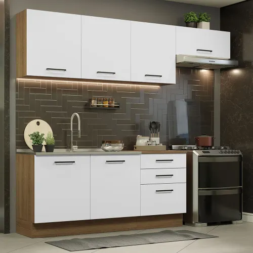 Armário de Cozinha Completa 260cm Rustic Branco Agata Madesa 02