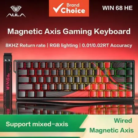 Teclado Mecânico Hall Effect AULA WIN68 HE Pro, Gatilho Rápido, RGB, Interruptores Magnéticos, Troca a Quente, Com Fio,