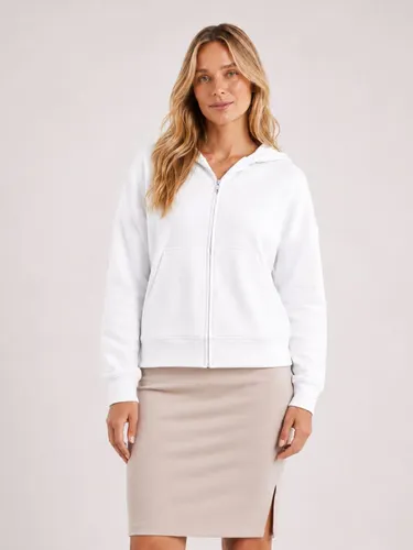 Jaqueta Moletom feminina Cropped Flow Aveloz com zíper e Capuz Branco