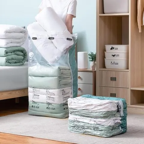 Sacos de Armazenamento a Vácuo sem Bomba, Sacos de Compressão Reutilizáveis para Roupas de Viagem, Organizador de Casa para Economizar Espaço com Cobertores e Edredons