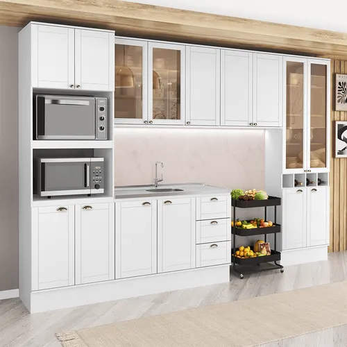 Armário de Cozinha Completa com Balcão Milla Treviso Carraro Branco