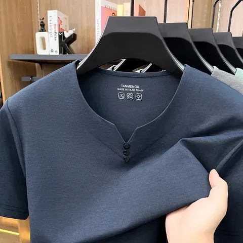 Camisetas Masculinas com Gola Henley, Manga Curta, Casuais, Macias, Respiráveis e Confortáveis, Moda para Uso Diário e Streetwear de Verão