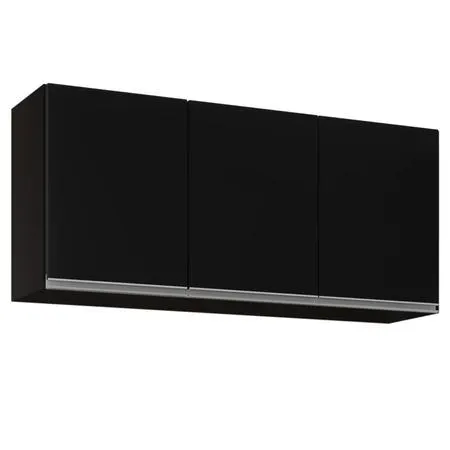 Armário Aéreo de Cozinha 120cm 3 Portas Virgínia Preto - Lumil
