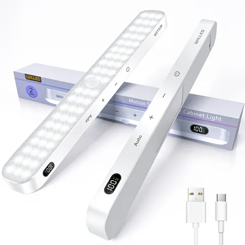 WILLED Sensor de movimento Armário Luz Bateria Display 60 LED Touch Light Bar Bateria recarregável sem fio Luz noturna
