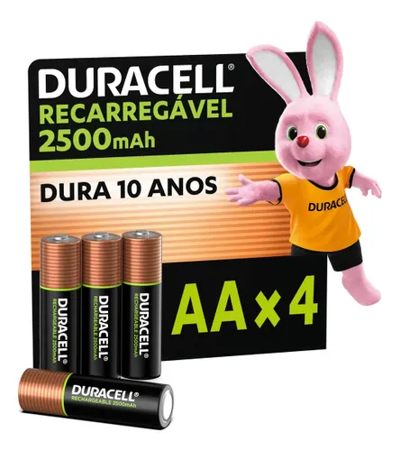 Pilha Recarregável Aa Pequena 2500mah Duracell com 4 Un