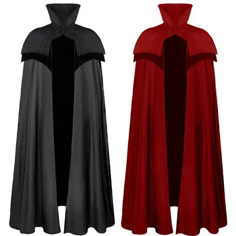 Fantasia Medieval Masculina de Cavaleiro Pirata, Capa Gótica Retro com Capuz e Gola Alta, Robe de Vampiro, Fantasia de Carnaval e Halloween