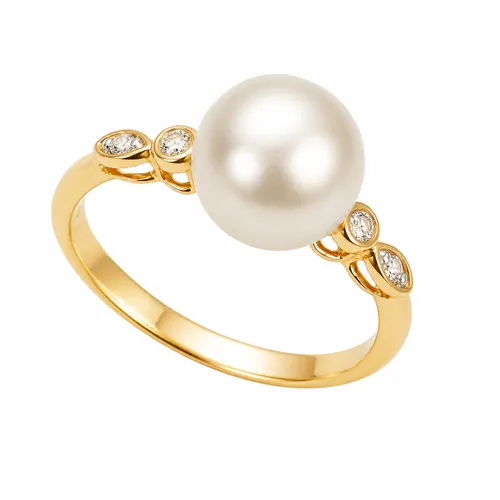 Anel com Pérola 8 mm E 4 Diamantes em Ouro 18K