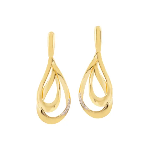 Brinco Gota Vazada Contorno com 6 Diamantes em Ouro 18K