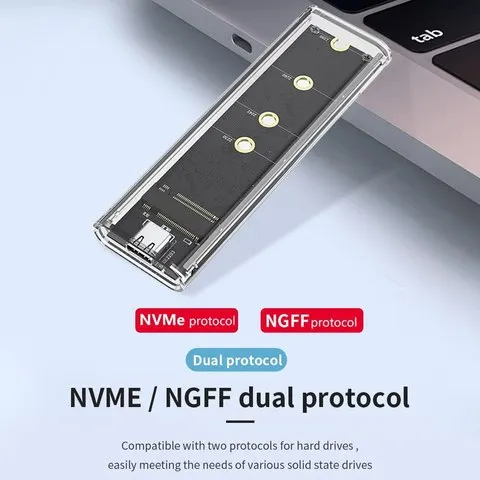 M.2 nvme pcie ngff sata protocolo duplo ssd caso claro usb tipo c pci-e m2 ssd gabinete externo transparente caixa de disco rígido