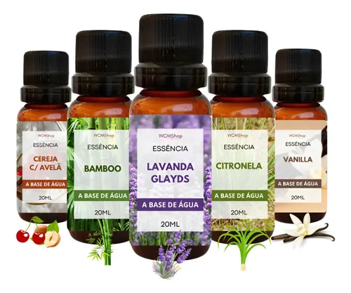 Kit 5 Essências Hidrossolúvel a Base de Água 20ml para Difusor Umidificador Aromatizador