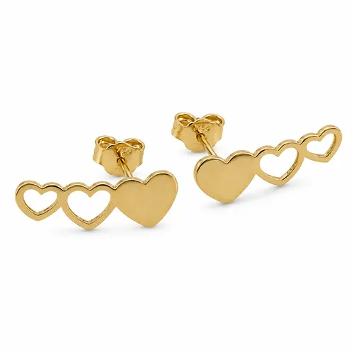 Brinco 1,5 cm Três Corações em Ouro 18K