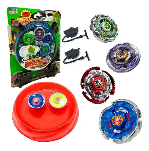Kit Beyblade Metal Led com Arena e Lançadores Azul/vermelho