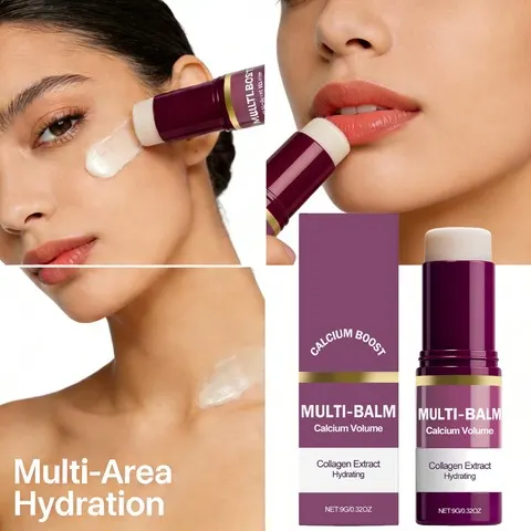 Bálsamo Multifuncional de Cálcio com Colágeno para Hidratação e Brilho Facial e do Pescoço, Bastão Portátil para Cuidados com a Pele para Uso Diário Feminino