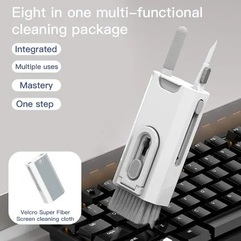 Kit de limpeza 8 em 1, limpador de teclado para airpods, iphone, ferramentas de limpeza, conjunto extrator de teclas, escova de tela, caneta de limpeza de fone de ouvido