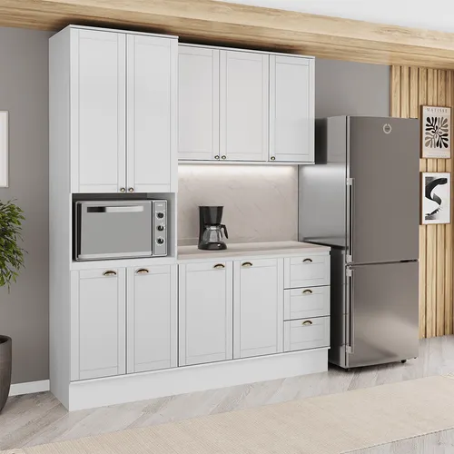 Armário de Cozinha Completa com Balcão Milla Nest Carraro Branco