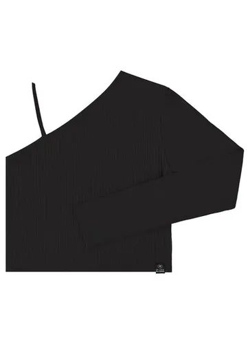 Blusa Básica Manga Única em Ribana Canelada Juvenil (Preto) Gloss
