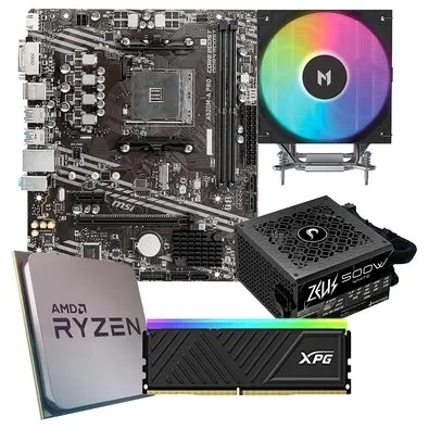 Placa Mãe MSI A520M-A PRO + 5 5500F + Air Cooler MACH1 ARTIC 120mm + Memória XPG 8GB + Fonte 500W