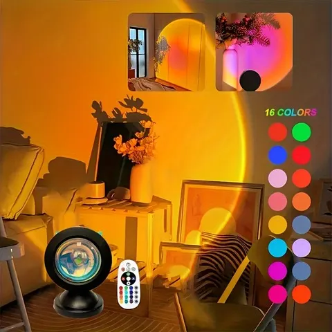 1pc luz de projeção de pôr do sol vibrante-espectro de 16 cores, controle remoto usb, luz led que muda de cor dinâmica-crea casa quente