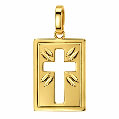 Pingente Placa com Cruz Vazada em Ouro 18K