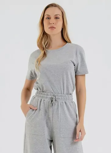 T-Shirt Manga Curta Feminina (Cinza) Just Basic