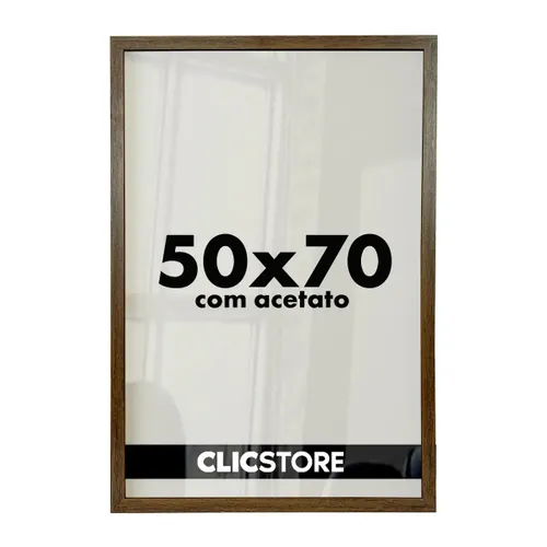 Moldura 50x70 com Acetato para Poster Quadros Foto Fotografia Diploma Quebra Cabeça Sala Quarto Clic Store Cor Marrom