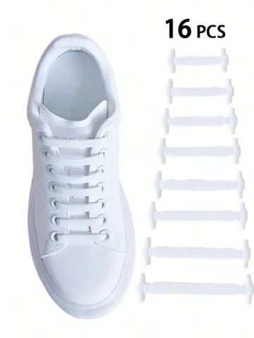 16 unidades/pacote branco silicone sem laço sapato cadarços elásticos para tênis sapatos casuais sapatos esportivos botas de combate