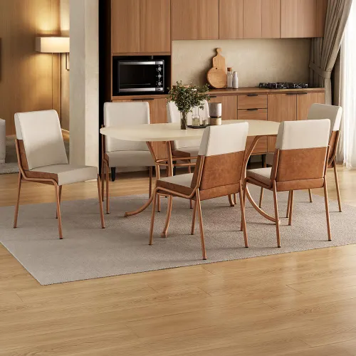 Conjunto Sala de Jantar 6 Cadeiras Manila Carraro Off Rose