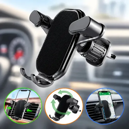 Suporte Celular Carro Veicular Universal Saída de Ar Condicionado Giratório 360 Graus Ajustável para Smartphone GPS Automotivo Porta Telefone Fixação na Ventilação Interna Preto Uso Diário Prático