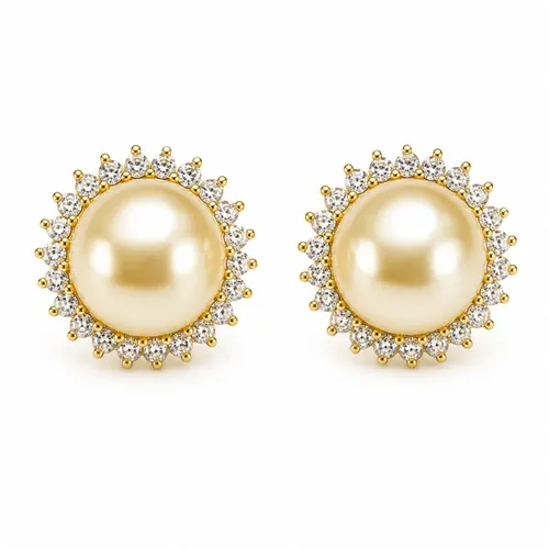 Brinco Pérola com Brilhantes Cravejados em Ouro 18K