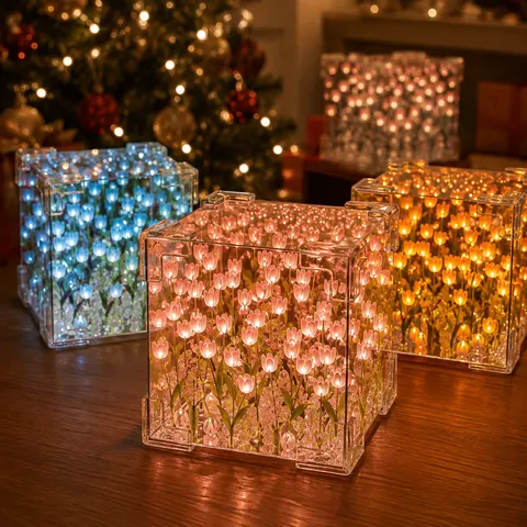 Kit de Luminária Noturna em Cubo de Flor de Tulipa DIY, Lâmpada LED Artesanal, Pacote Completo de Materiais, Decoração de Quarto, Presente de Aniversário, Lâmpada de Mesa Romântica