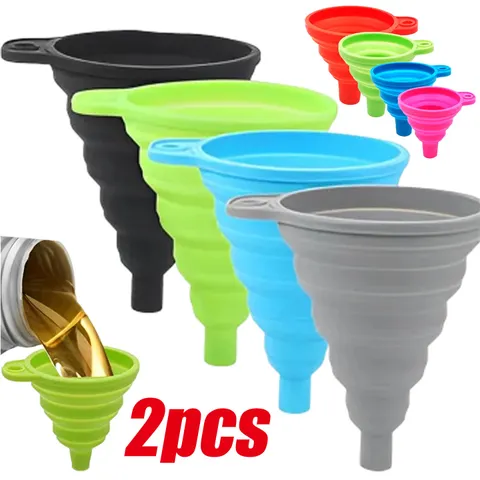Funil dobrável para motor de carro, 2 peças, silicone, líquido, lavadora, mudança de fluido, portátil, troca de óleo de motor de carro, acessórios para carro