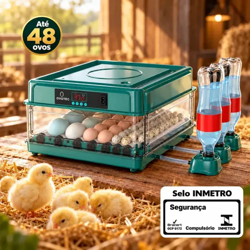 Chocadeira Automática Até 48 Ovos com Ovoscópio OvoTec R-48 Viragem Automática Abastecimento de Água Automático