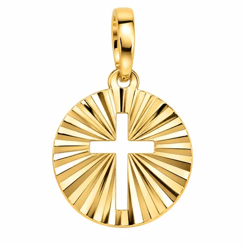 Pingente Redondo com Cruz Vazada Laminado em Ouro 18K