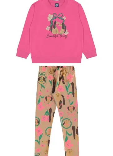 Conjunto Flores & Focinhos Infantil com Blusão e Calça Legging (Rosa) Bee Loop