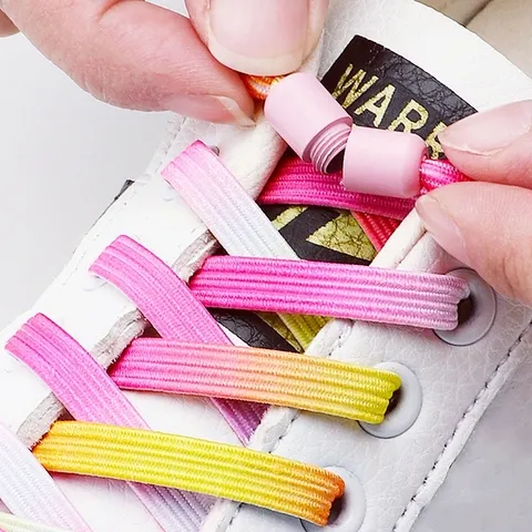 1 par de cadarços coloridos, sem necessidade de amarrar, para crianças e adultos, 0,7 cm, cadarço plano para sapatos, cadarços elásticos para tênis, cadarços que não precisam ser amarrados.