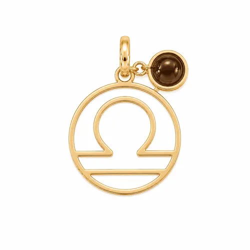 Pingente 15 mm Signo Libra com Quartzo Fumê em Ouro 18K