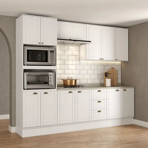 Armário de Cozinha Completa c Balcão Milla Bloom Carraro Branco