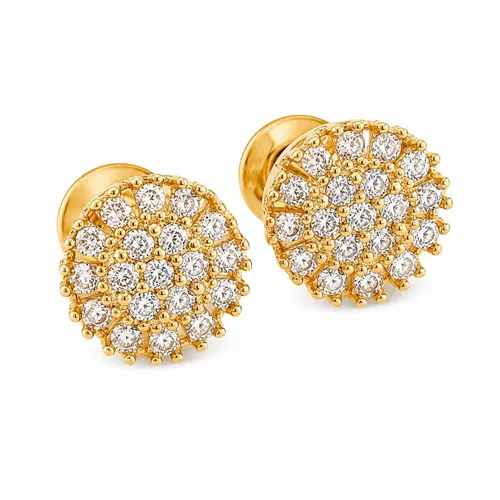 Brinco Chuveiro Redondo 7 mm com 38 Diamantes em Ouro 18K